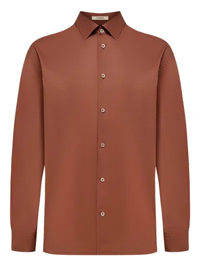 12 Storeez Buttoned Cotton Voile Shirt In Brown