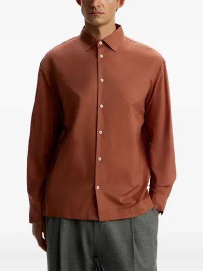12 Storeez Buttoned Cotton Voile Shirt In Brown