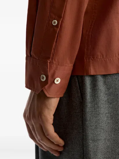 12 Storeez Buttoned Cotton Voile Shirt In Brown