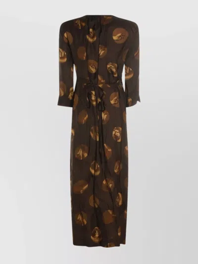 Uma Wang Abstract Pattern Dress Belted Waist In Brown