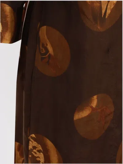 Uma Wang Abstract Pattern Dress Belted Waist In Brown