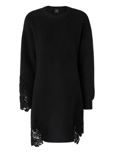 Pinko Valledaosta Lace Knit Mini Dress In Black