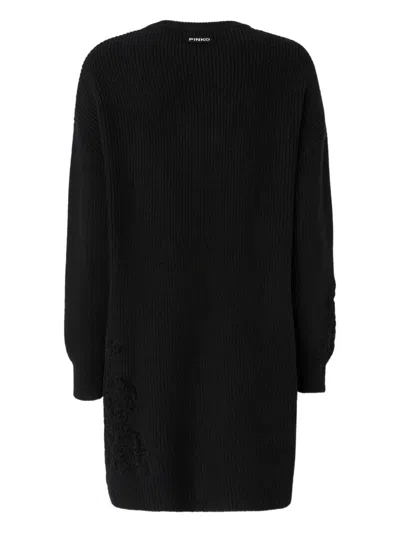 Pinko Valledaosta Lace Knit Mini Dress In Black