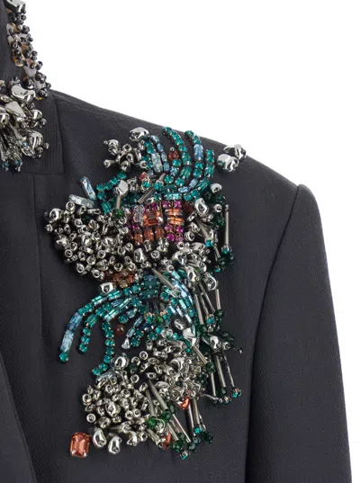 Dries Van Noten Women Grey Jacket With High Collar And Rhinestone Details In Wool Woman In Multi