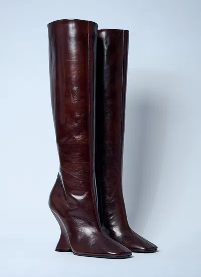Dries Van Noten Women Leather Wedge Boots In Brown