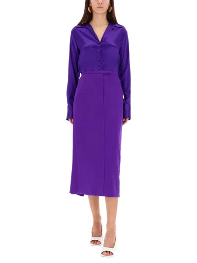 Dries Van Noten High Waist Midi Skirt Pleated Detail In Purple