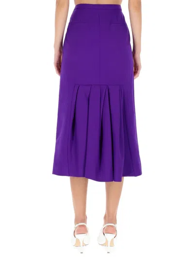 Dries Van Noten High Waist Midi Skirt Pleated Detail In Purple