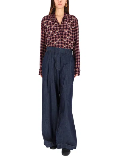 Dries Van Noten Wide Leg Trousers Front Pleats In Blue