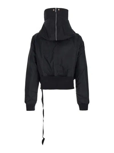 Drkshdw Alice Black Jacket With Oversized Hood And Asymmetrical Flap In Tech Fabric Man In Animal Print