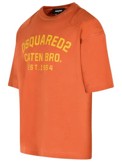 Dsquared2 Crew Neck Short Sleeve Cotton T-shirt In Orange