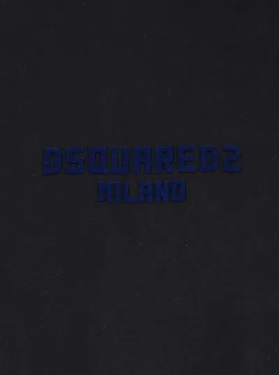 Dsquared2 Men Black Crewneck T-shirt With Logo Lettering On The Front In Cotton Man In Black