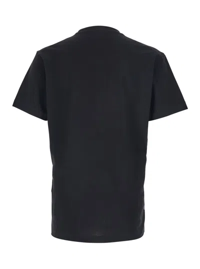 Dsquared2 Men Black Crewneck T-shirt With Patch Logo On The Front In Cotton Man In Black