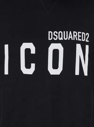 Dsquared2 Men Black Hoodie With Logo Print On The Front In Cotton Man In Black