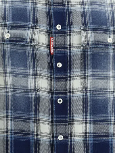 Dsquared2 Checked Pattern Shirt With Pockets And Collar In Blue