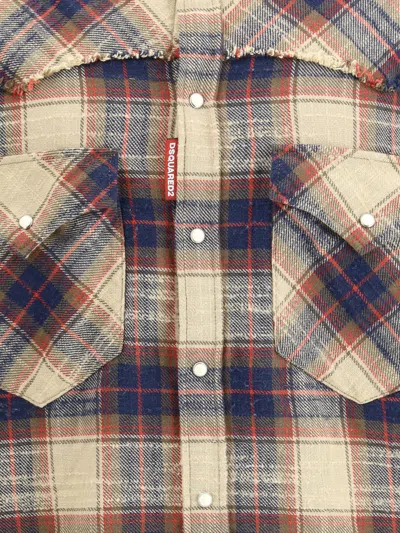 Dsquared2 Plaid Button-down Shirt With Chest Pockets In Brown