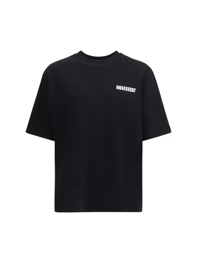 Dsquared2 Black Cotton T-shirt With Embroidered Logo In Black