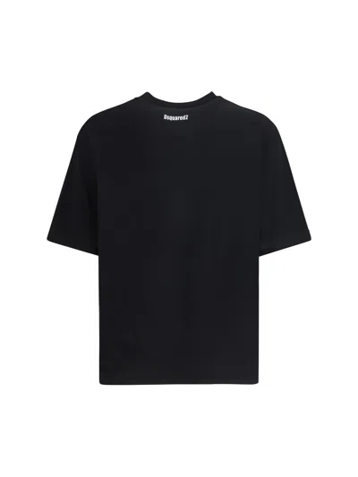 Dsquared2 Black Cotton T-shirt With Embroidered Logo In Black