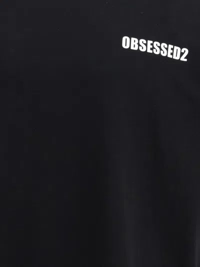 Dsquared2 Black Cotton T-shirt With Embroidered Logo In Black