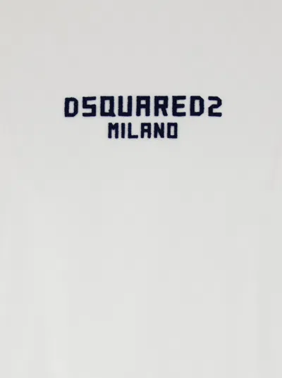 Dsquared2 Men White Crewneck T-shirt With Logo Lettering On The Front In Cotton Man In White