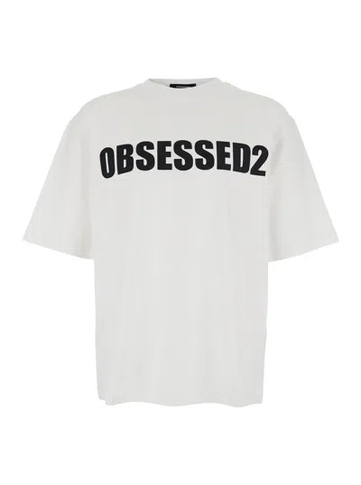 Dsquared2 Men White Crewneck T-shirt With Maxi Logo Lettering On The Front In Cotton Man In White
