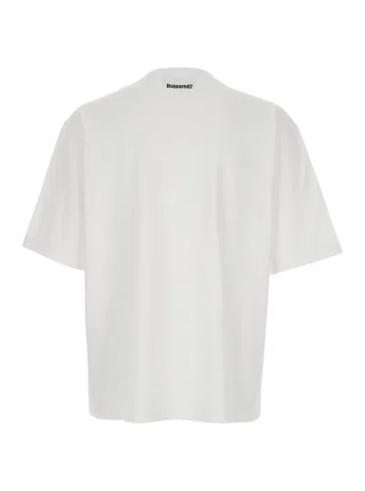 Dsquared2 Men White Crewneck T-shirt With Maxi Logo Lettering On The Front In Cotton Man In White
