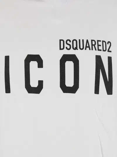 Dsquared2 Men White Hoodie With Logo Print On The Front In Cotton Man In White