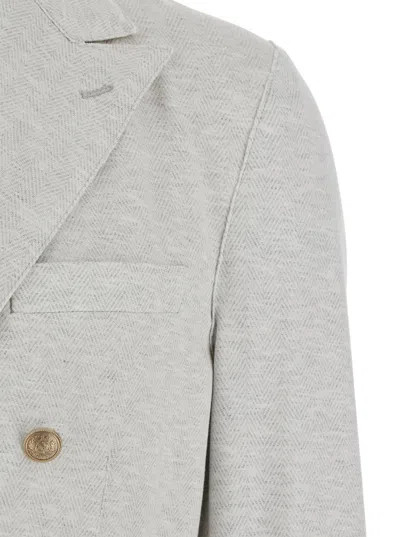 Eleventy Men Grey Double-breasted Jacket With Peak Revers And Rear English Vent In Viscose Blend Str In Gray