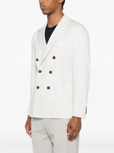 Eleventy Men Grey Double-breasted Jacket With Peak Revers And Rear English Vent In Viscose Blend Str In Gray