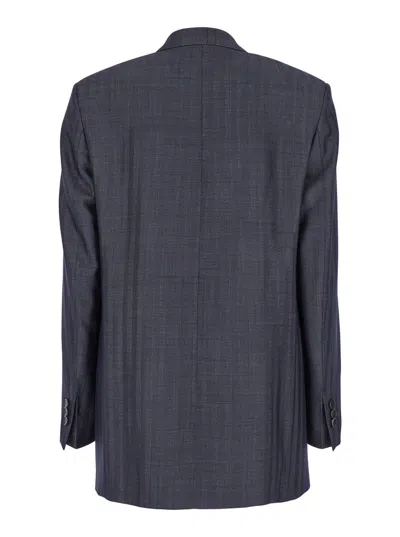 Etro Women Grey Oversized Double-breasted Jacket With Wide Revers In Wool Blend Woman In Multi