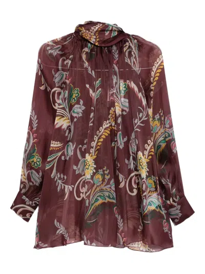 Etro Women Silk Blouse With Paisley Print In Brown