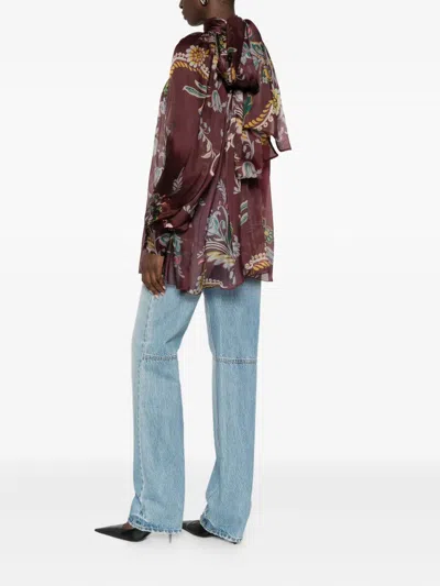 Etro Women Silk Blouse With Paisley Print In Brown