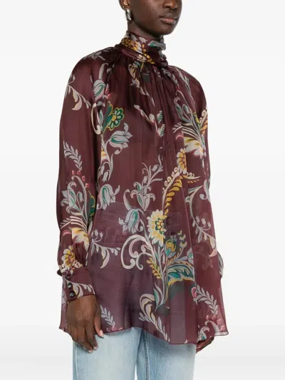 Etro Women Silk Blouse With Paisley Print In Brown