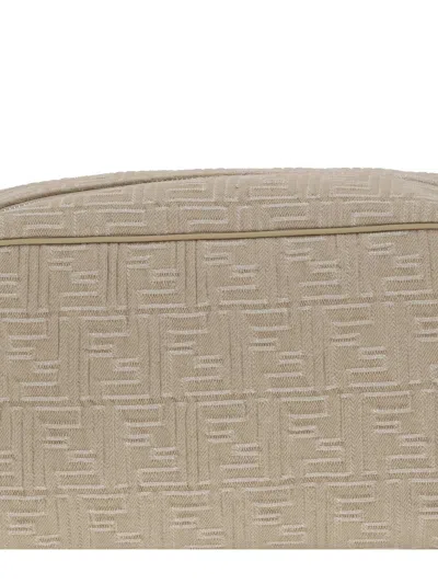 Fendi Ff-motif Leather-trimmed Toiletry Bag In Neutral