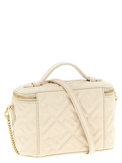 Fendi Vanity Handbag Adjustable Strap Embossed Pattern Top Handle In White