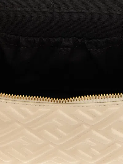 Fendi Vanity Handbag Adjustable Strap Embossed Pattern Top Handle In White