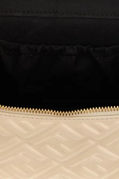 Fendi Vanity Handbag Adjustable Strap Embossed Pattern Top Handle In White