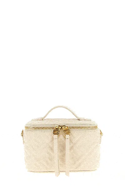 Fendi Vanity Handbag Adjustable Strap Embossed Pattern Top Handle In White