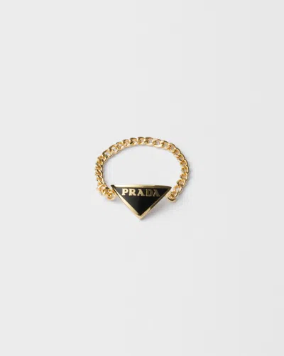 Prada Enameled Metal Ring In Gold