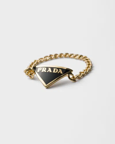Prada Enameled Metal Ring In Gold