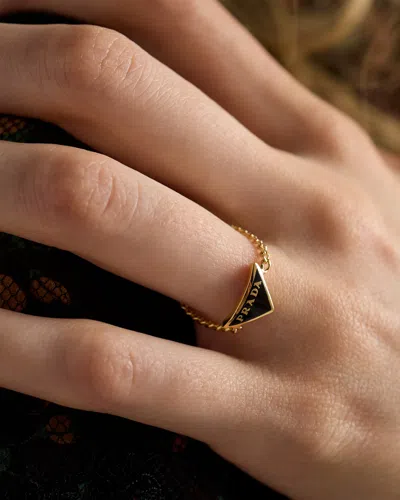 Prada Enameled Metal Ring In Gold