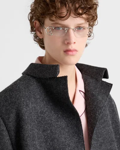 Prada Single-breasted Shetland Wool Jacket In Gray