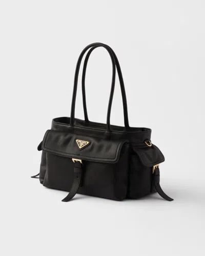 Prada Womens Black Explore Medium Re-nylon And Leather Tote Bag In Black