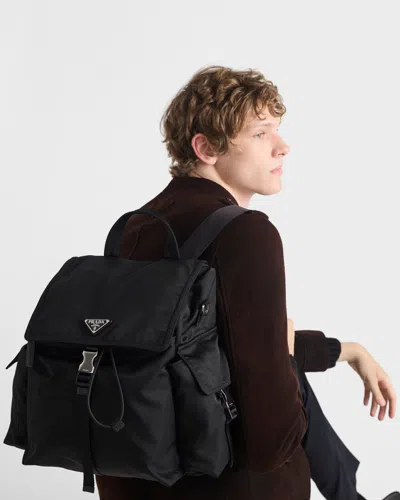 Prada Explore Re-nylon And Leather Backpack In Black