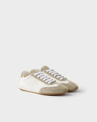 Prada Nappa Leather And Suede Sneakers In Nude