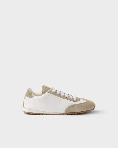 Prada Nappa Leather And Suede Sneakers In Nude