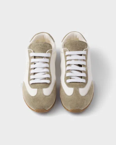Prada Nappa Leather And Suede Sneakers In Nude