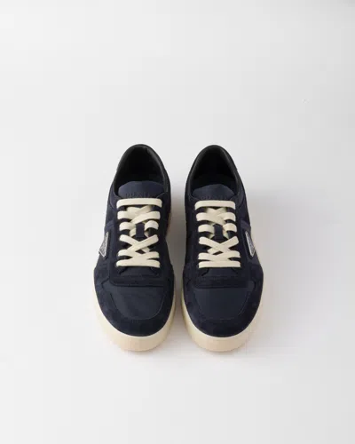 Prada Downtown Re-nylon And Suede Sneakers In Blue