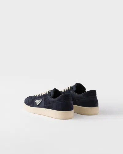 Prada Downtown Re-nylon And Suede Sneakers In Blue