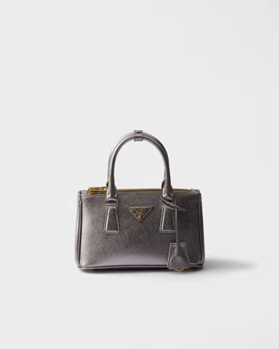 Prada Galleria Patent Saffiano Leather Mini-bag In Silver
