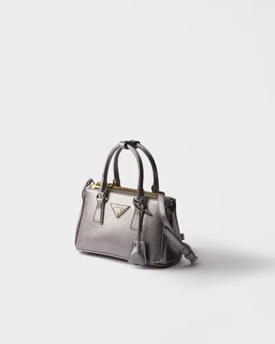 Prada Galleria Patent Saffiano Leather Mini-bag In Silver